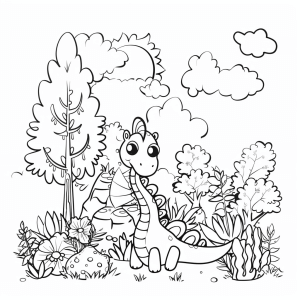 Green forest and dragons - Green dragon in the enchanted forest - coloring page