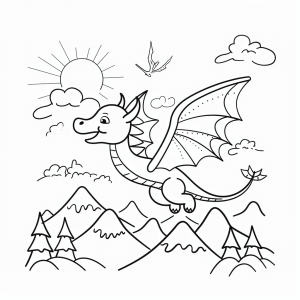 Hang gliding over mountains - Kite flight over mountains coloring page