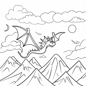 Hang gliding over mountains - Dragon Flight Adventure Coloring Page