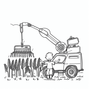 Harvesters in use - Harvester in action coloring picture