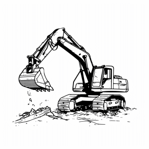 Heavy excavator during earthworks - Excavator doing earthworks coloring page