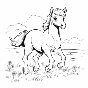 Horse at a gallop - Galloping horse in the field - coloring fun for children