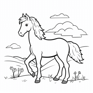 Horse - Coloring picture horse in the meadow