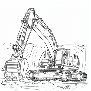 Hydraulic excavator during excavation work - Excavator during excavation work Painting template