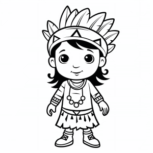 Indian tribe - Indian child in feather headdress coloring picture