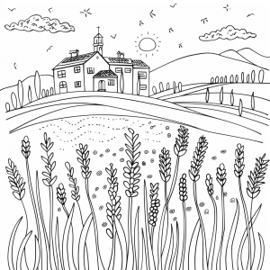 Lavender fields in Provence - Lavender fields Provence coloring page