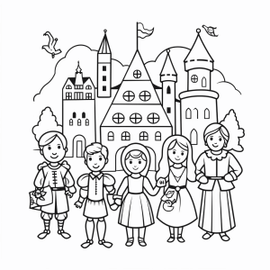 Little Red Riding Hood - Fairytale world castle and characters to color in