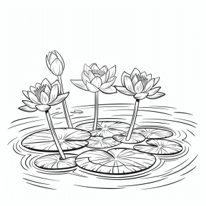 Lotus flowers in the pond - Lotus flowers in the water garden coloring page