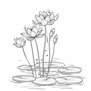 Lotus flowers in the pond - Lotus flowers in a pond coloring page