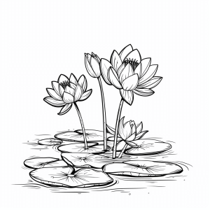 Lotus flowers in the pond - Lotus blossoms in a pond - coloring picture for children