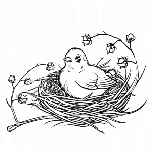 Love nest - Peaceful bird in the nest - Creative coloring page