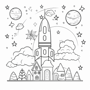 Lunar landscape - Space rocket adventure to color in