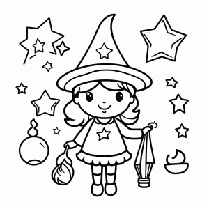 Magic trick - Magical sorceress coloring page for kids