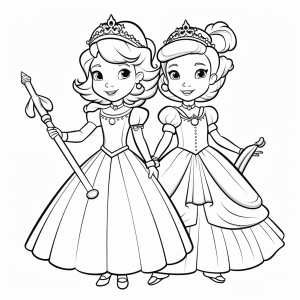 Magic wand - Fairytale princesses with magic wands to color in