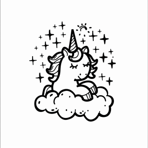 Magical unicorn in the fog - Unicorn on clouds coloring page