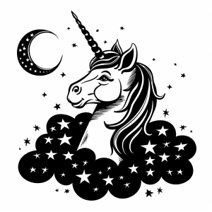 Magical unicorn in the fog - Unicorn under the magic of stars