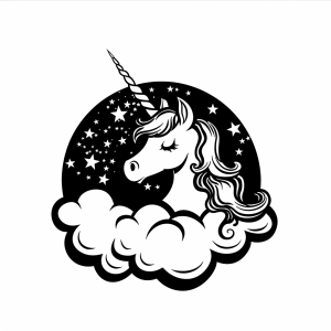 Magical unicorn in the fog - Magical unicorn in the starry nebula - coloring adventure