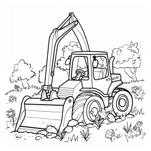 Mini excavator in horticulture - Mini excavator in the garden coloring page