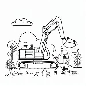 Mini excavator in horticulture - Mini excavator coloring page for kids