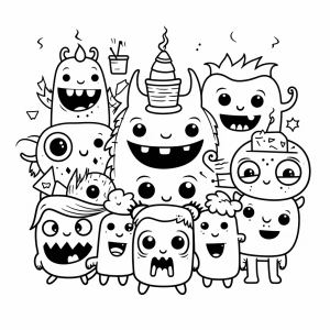 Monster party - Happy monster party coloring page