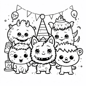 Monster party - Happy Monster Party Coloring Page