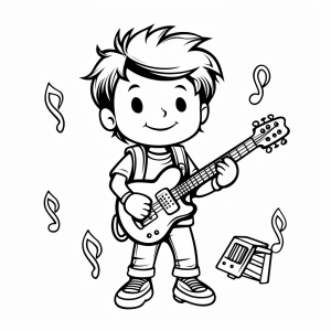 Musician - Young guitarist coloring picture joy