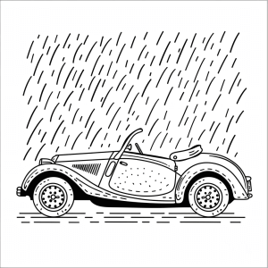 Nostalgic coupe in the rain - Nostalgic coupe in the rain coloring picture