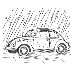 Nostalgic coupe in the rain - Vintage coupe in the rain coloring page