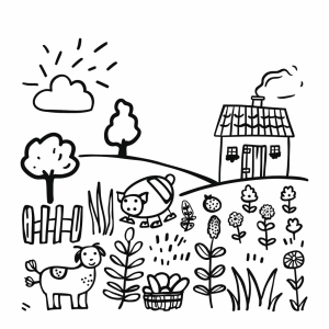 Organic farm and sustainable agriculture - Coloring page Sustainable agriculture