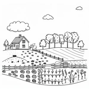 Organic farm and sustainable agriculture - Organic farm coloring page for kids