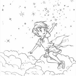 Peter Pan and Neverland - Peter Pan flying adventure coloring picture