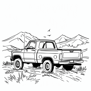 Pickup truck in the countryside - Rural pickup truck coloring page