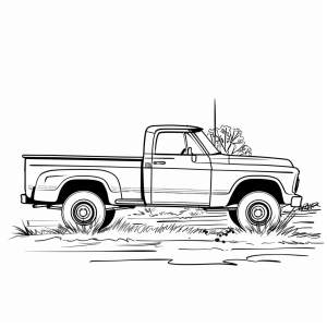 Pickup truck in the countryside - Rural pickup truck to color in