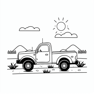 Pickup truck in the countryside - Country Pickup Truck Coloring Page