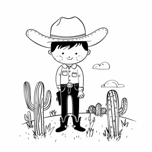 Prairie landscape and cowboy - Little cowboy on the prairie coloring page