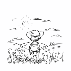 Prairie landscape and cowboy - Prairie Cowboy Adventure Coloring Page