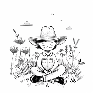 Prairie landscape and cowboy - Cowboy prairie landscape to color in