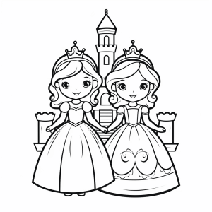 Princess castle - Princesses in front of their castle to color in