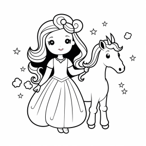 Princess on a unicorn - Princess and unicorn coloring page