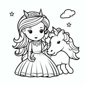 Princess on a unicorn - Magical princess unicorn coloring page