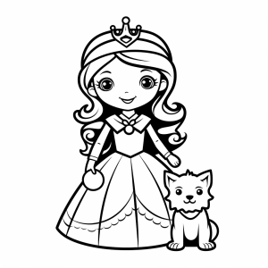 Queen - Royal princess with kitten coloring page