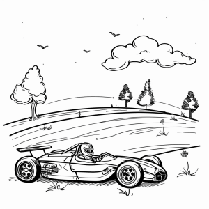 Racing car on the race track - Race car adventure on the racetrack coloring page