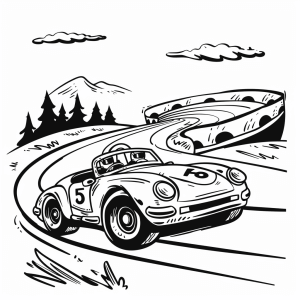 Racing car on the race track - Race car adventure coloring picture