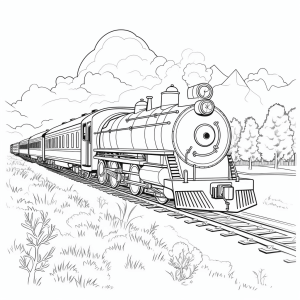 Railroad in landscape - Railroad in nature: coloring picture for children