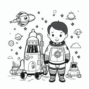 Researchers - Space explorer coloring picture for young astronauts