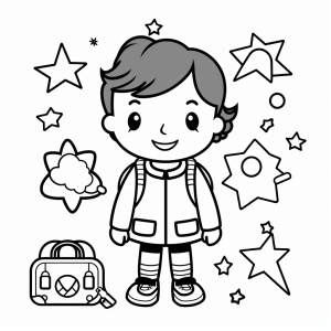 Researchers - Little explorer in the starry sky coloring page