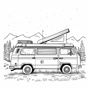 Retro camper van - Retro Camper Van Coloring Page