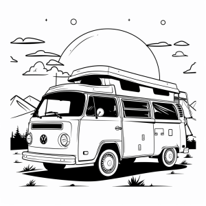 Retro camper van - Retro travel van to color in