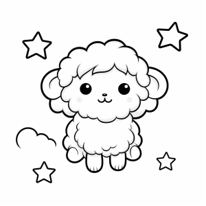 Shooting star - Cute lamb under shooting stars coloring page