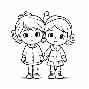 Siblings - Siblings hand in hand coloring picture